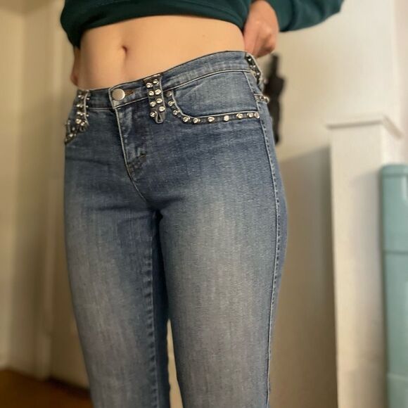 Vintage Y2K Cache Rhinestone Studded Low Waist Flare Bootcut Jeans SZ 2 - Picture 3 of 5